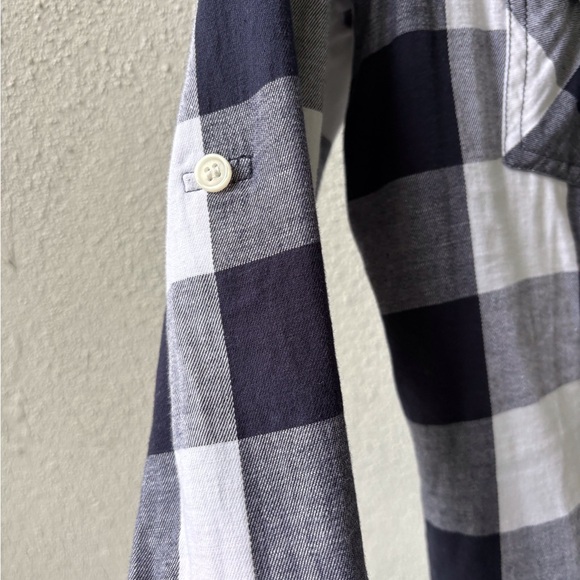 Thread & Supply Navy/White Check Button Up Long Sleeve Women Size L Pockets - Picture 5 of 10